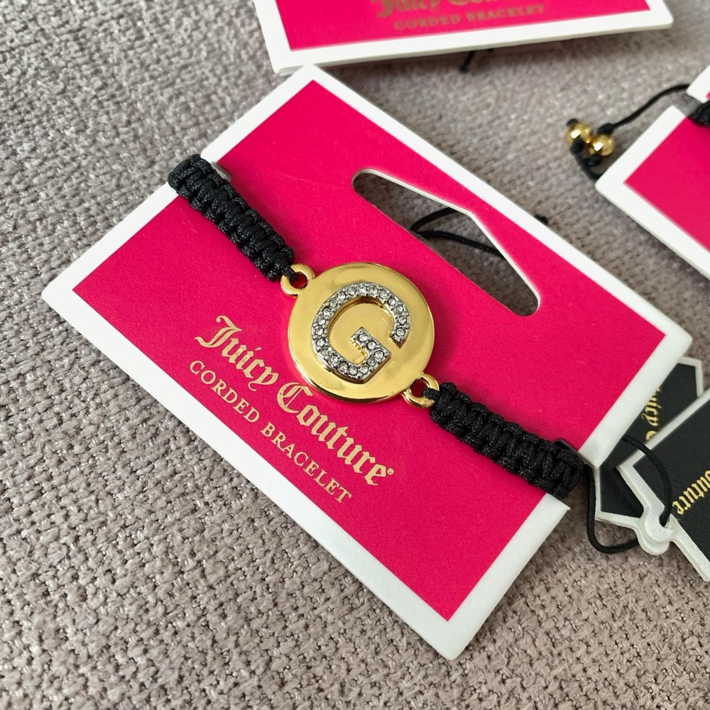 Juicy Couture Black Rope Gold Tone Initial G Friendship Adjustable Bracelet NWT